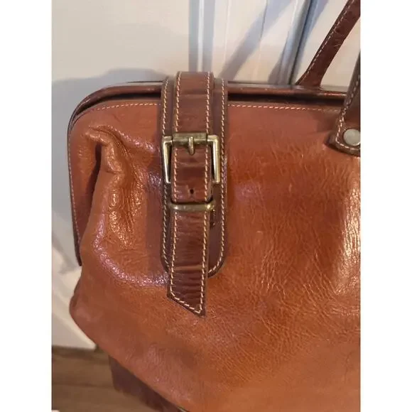 Vintage Furla Leather and Crocodile Doctor travel Tote, Cognac - Picture 2 of 7